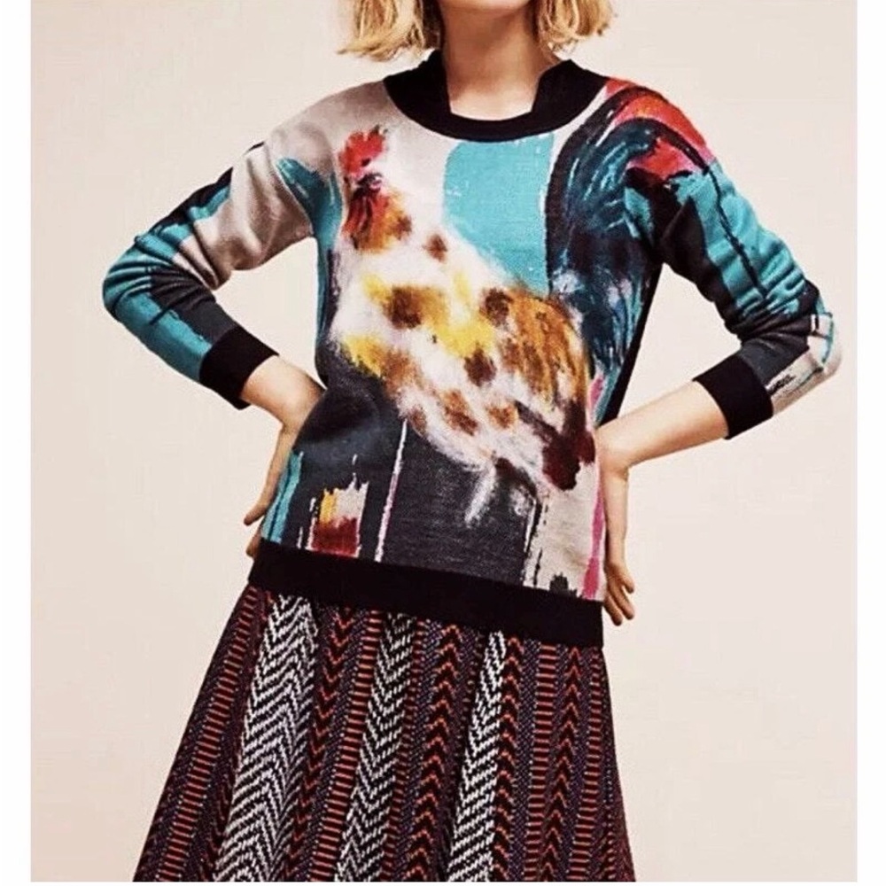 Anthropologie, Lauren C Walcott  Rooster Print Women's Sweater